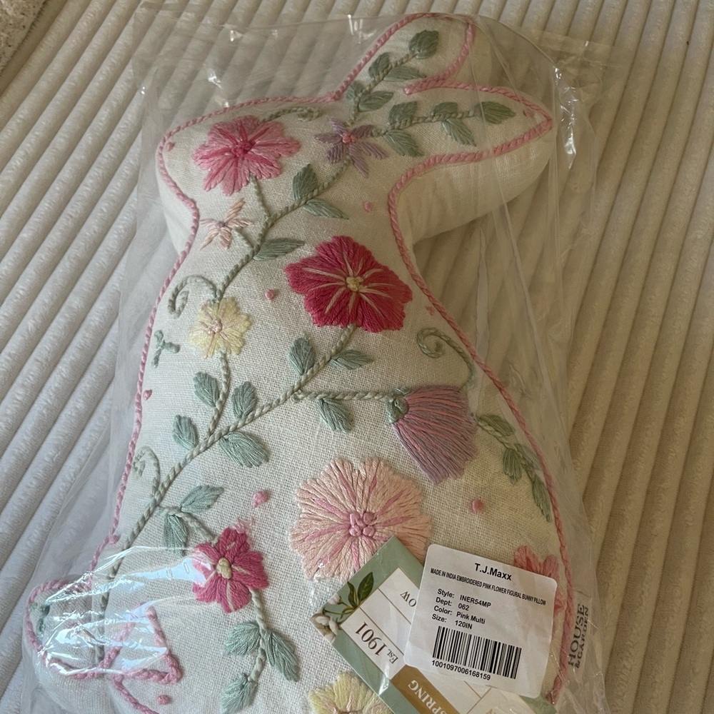 Floral Embroidered Bunny Pillow
